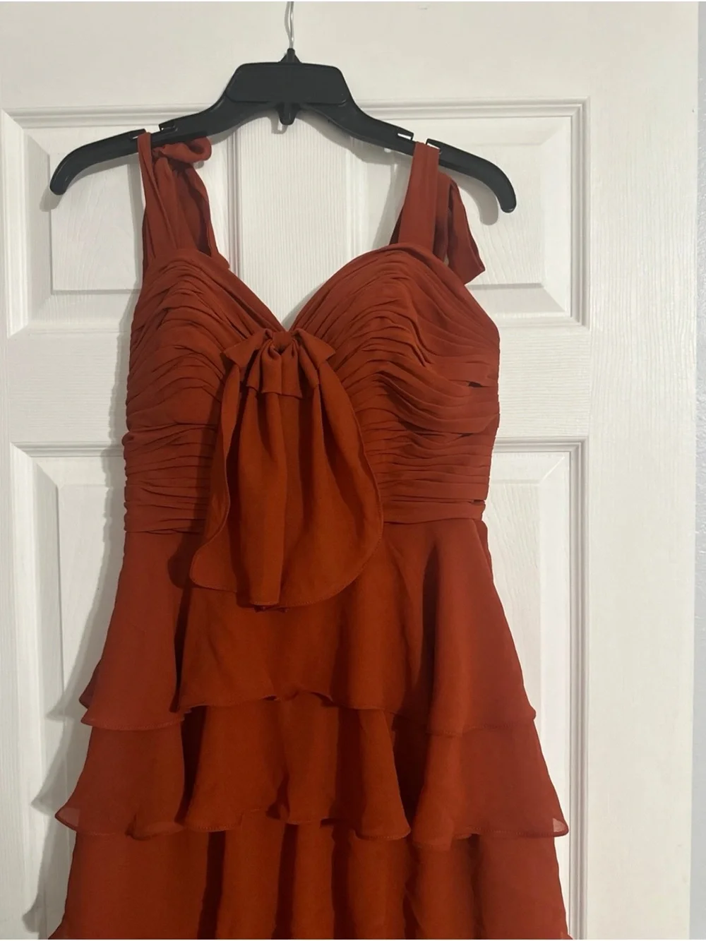 Women's Ruffle Chiffon Prom Dresses Strapless Tiered Formal Gown with Slit - Picture 3 of 6